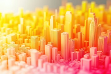 A miniature city model depicted with warm colorful vibrant hues