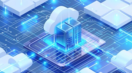 Glowing Blue Network Lines in Server System