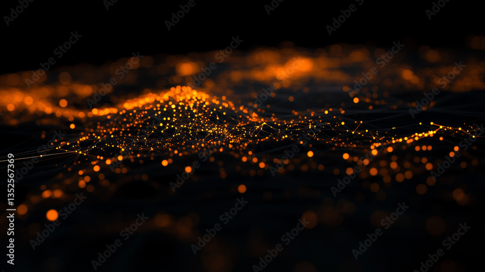Poster digital cyberspace with particles, digital data network connections, big data hi-speed internet conn