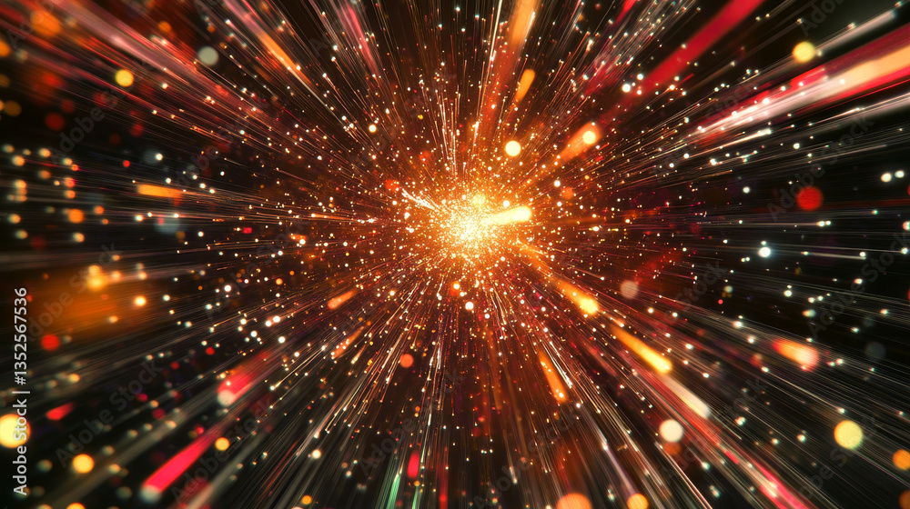 Poster digital cyberspace with particles, digital data network connections, big data hi-speed internet conn
