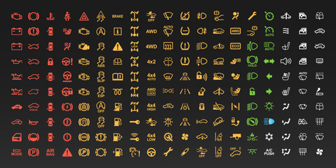 190 Vector Car Warning Lights & Icons