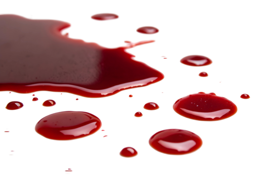 Red Liquid Splatter with Scattered Drops on a Plain Surface.