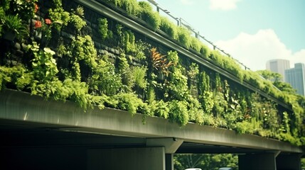 Fototapeta premium A photo of a vertical garden on the side of an urban setting