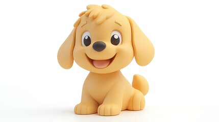 Cheerful and adorable animated 3D puppy character with a friendly smiling expression on a plain white background  Cute and playful cartoon dog mascot design element for children s products graphics