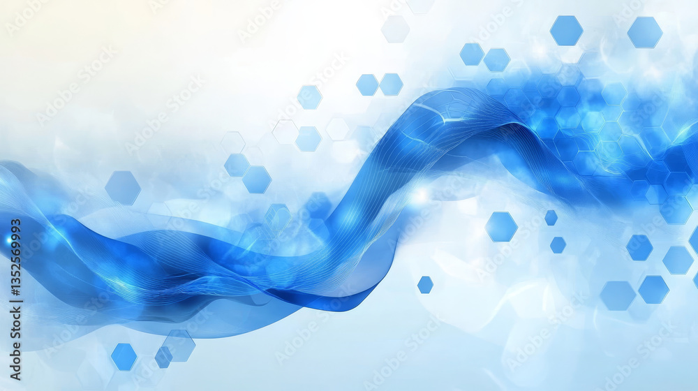 Poster blue hexagon shape connection wave flowing, cyber technology abstract background 3d rendering