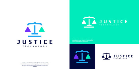 law firm logo with digital concept technology, service, democracy, vector design illustration.