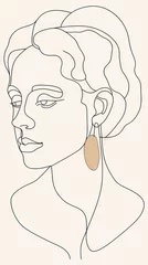 Line art portrait of a woman wearing an earring.  For posters, cards, or web pages