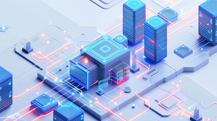 Obraz premium Cloud Server Hub in Clean Isometric View