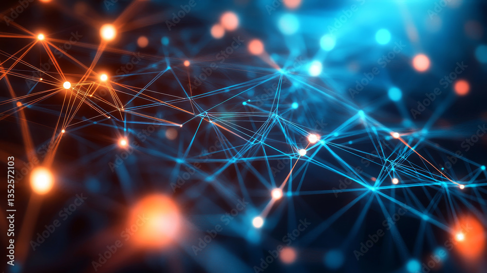 Poster digital data network with lines and dots connection, technology network and social connection abstra