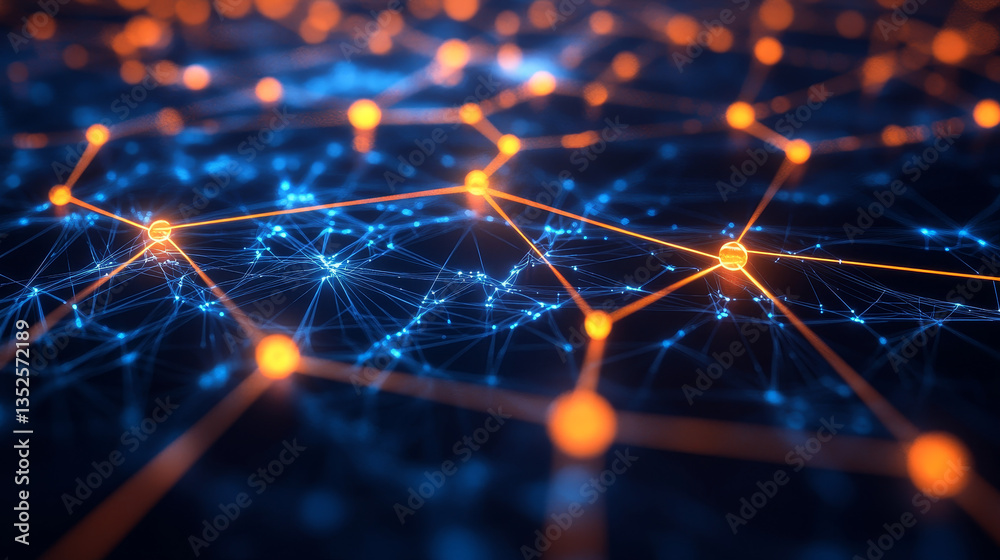 Poster digital cyberspace with particles and digital data network connections, futuristic digital data disp