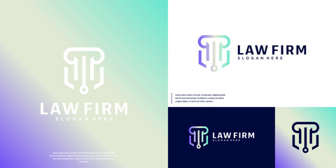 Law firm logo with digital technology concept, pillar shape electrical circuit, vector graphic design.