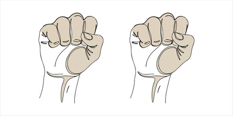 hand clenched into a fist An illustration of a hand clenched into a fist, symbolizing strength or determination. The artwork is created using a continuous single line art technique, resulting.