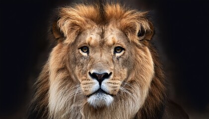 Obraz premium majestic lion portrait with luxurious mane against dark background