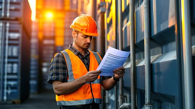 A customs officer opening a shipping container for inspection, with a checklist of tariff-imposed goods in hand.