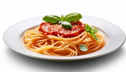 prato com macarrao com molho de tomates frescos com manjericao isolado em fundo transparente pene ao molho sugo