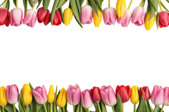 Tulip flower border isolated on transparent background, Png