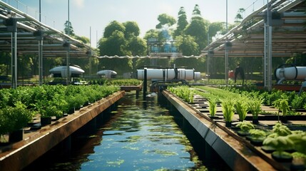 Obraz premium A photo of an aquaponics farm in an urban park