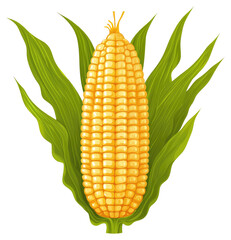 Obraz premium A golden ear of corn surrounded by bright green leaves