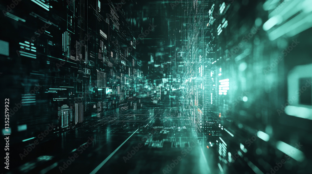 Poster digital city digital cyberspace with particles and digital data network connections, 5g high-speed c