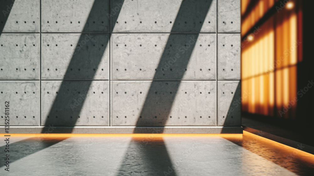 Poster concrete wall texture with diagonal shadow patterns, showcasing minimalist architectural design, ide