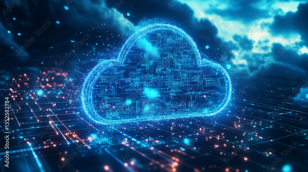 Poster cloud and edge computing technology. secure database storage is protected from unauthorized access a