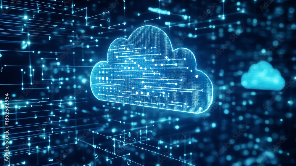 Poster cloud and edge computing technology. secure database storage is protected from unauthorized access a