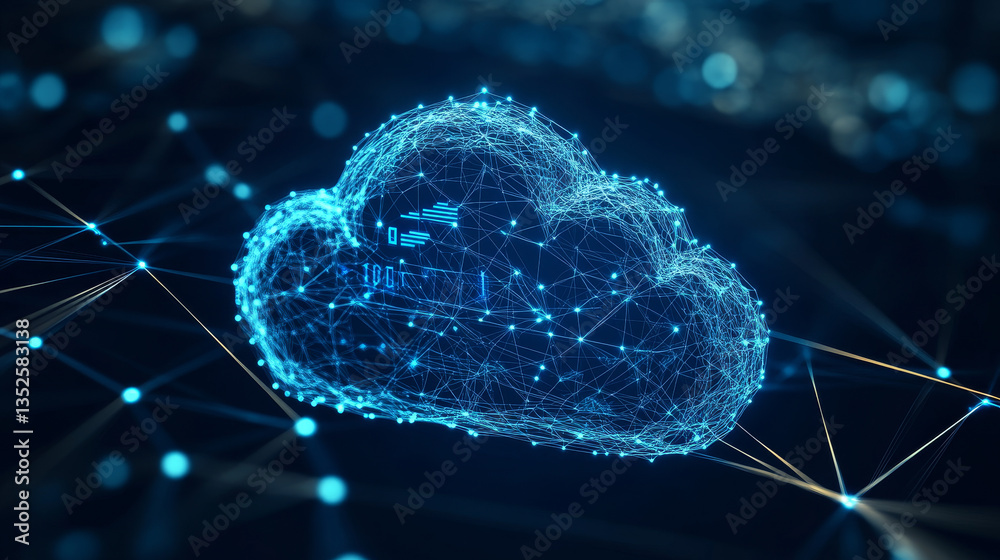 Poster cloud and edge computing technology concepts with cybersecurity data protection. a large cloud icon 