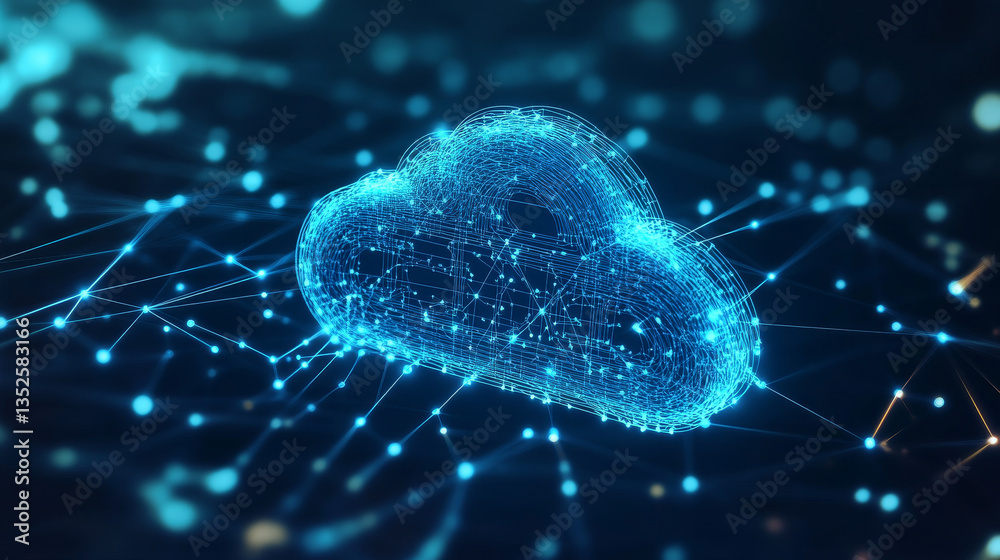 Poster cloud and edge computing technology concepts with cybersecurity data protection. a large cloud icon 