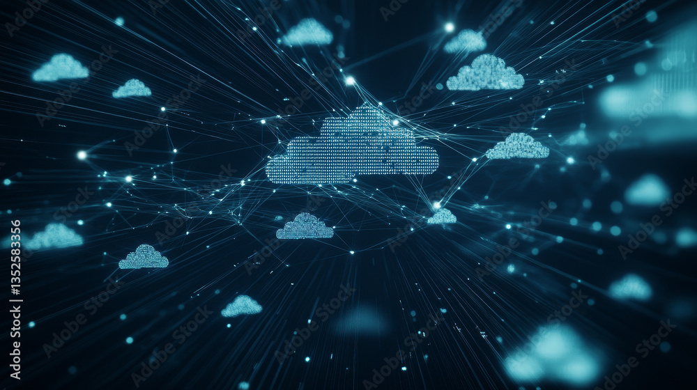 Poster cloud and edge computing technology concepts with cybersecurity data protection. icons and polygons 