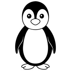 Obraz premium a cute penguin illustration in black and white. It stands upright with a smiling expression, ideal for playful designs