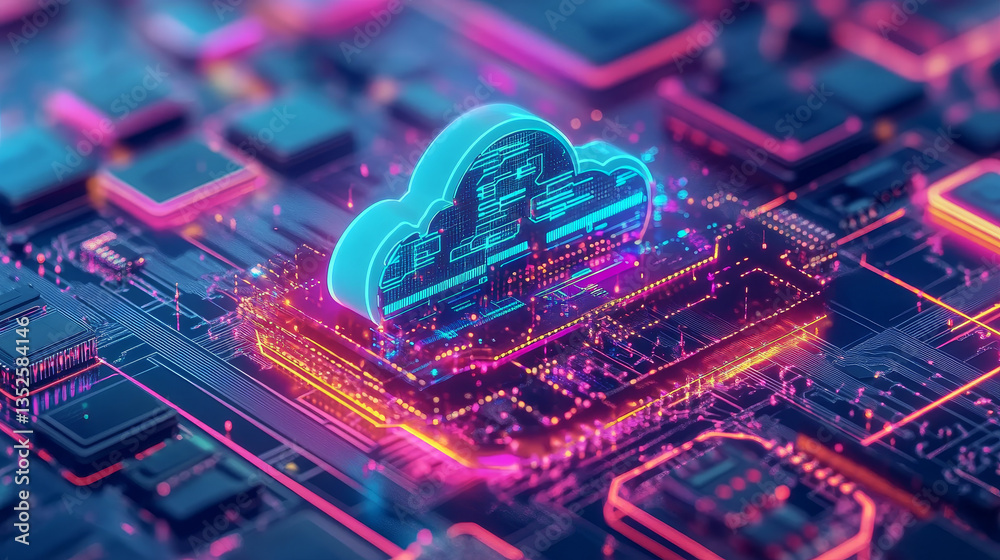Poster hud network connections and cloud computing icons, digital data uploaded into cloud, technology netw