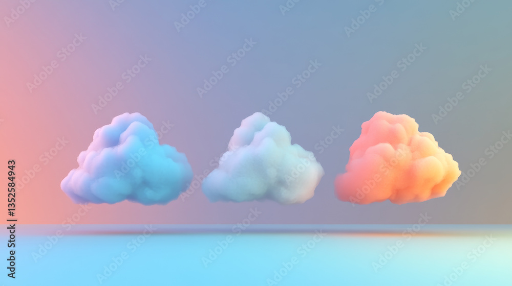 Poster cloud and edge computing technology concepts with cybersecurity data protection. three large cloud i