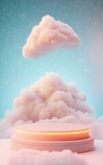 Fototapeta premium A floating podium made of soft clouds, glowing softly in a dreamy, celestial sky