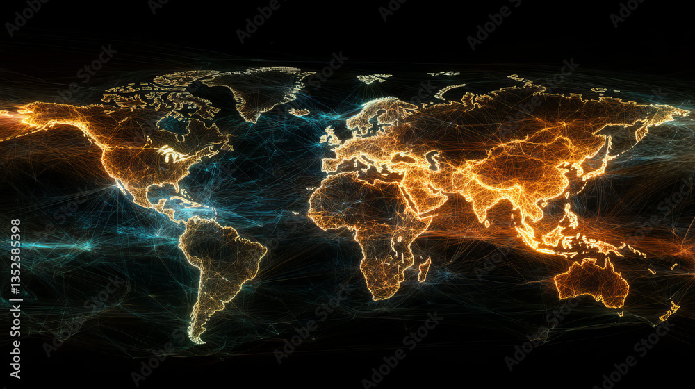 Poster technology digital globe network and data analytics, futuristic digital globe showing network connec