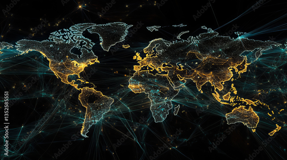 Poster technology digital globe network and data analytics, futuristic digital globe showing network connec