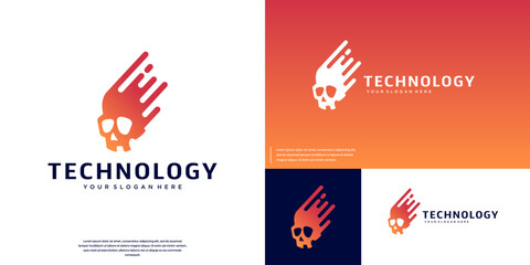 Human skull with elements of technology, anatomy, movement, vector design template.
