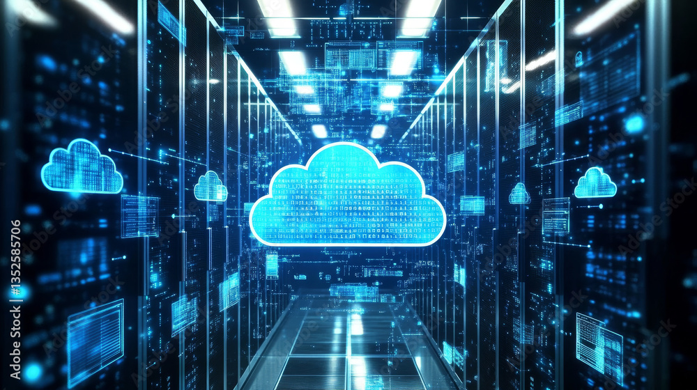 Poster cloud computing illustration,flat style.data storage device,media server.web hosting and cloud techn