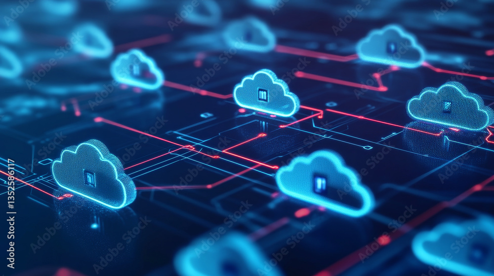 Poster abstract cloud computing structure. the data transfer and storage concept consists of an interconnec