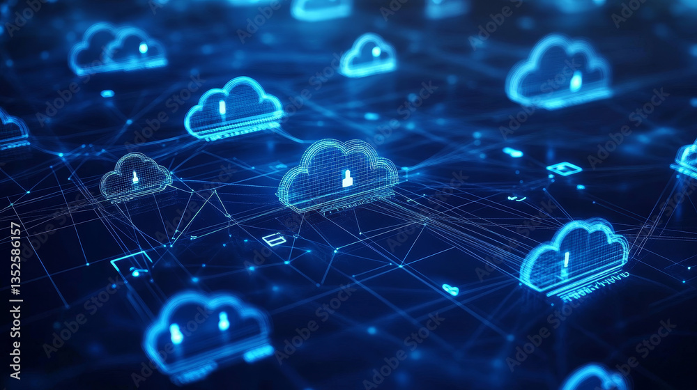 Poster abstract cloud computing structure. the data transfer and storage concept consists of an interconnec
