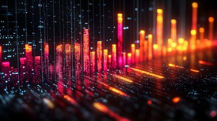 Futuristic data visualization of financial metrics and market trends