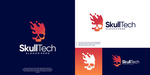 Obraz premium abstract human skull with the concept of future technology, digital health services, consultation, graphic vector illustration.