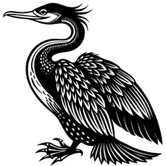 Cormorant: A majestic cormorant, exquisitely rendered, stands in profile against a bright, inviting backdrop, showcasing the beauty of nature's artwork.