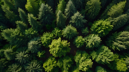 Fototapeta premium Aerial View of Dense Forest with Rich Greenery and Lush Foliage in Nature Reserve