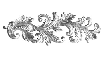 Silver decorative element, filigree, cutout, transparent background