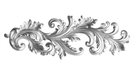 Silver decorative element, filigree, cutout, transparent background
