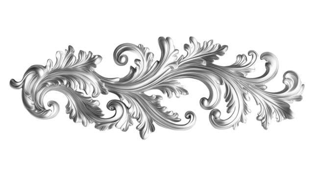 Silver decorative element, filigree, cutout, transparent background