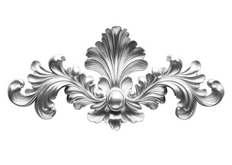 Silver decorative element, filigree, cutout, transparent background