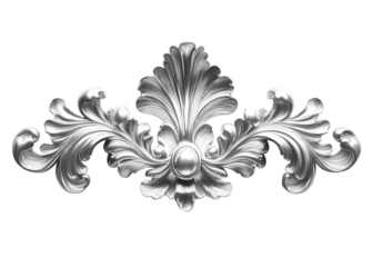 Silver decorative element, filigree, cutout, transparent background