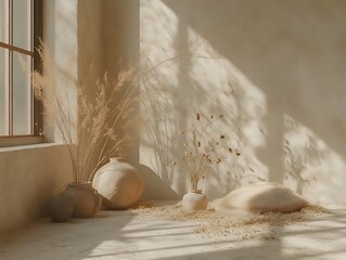 Beige Room with Dried Plants.
