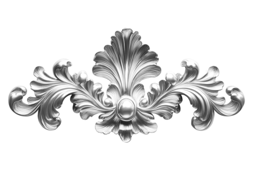 Silver decorative element, filigree, cutout, transparent background